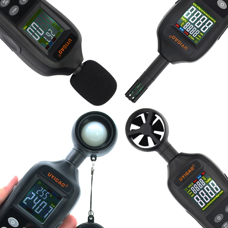 Digital Wind Speed Meter Anemometer Thermo Hygrometer Temperature Humidity  Lux Light  Decibel Noise Sound Level