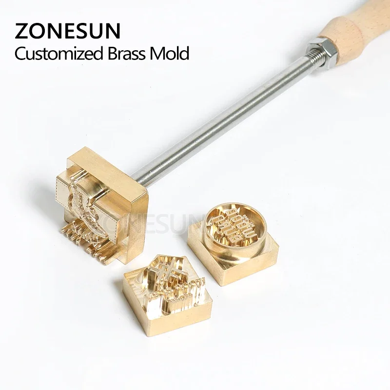 ZONESUN New 20mm thick Brass Leather Stamp Mold Brand Logo Hot Stamping Emboss Brass Mold for Christmas DIY Gift