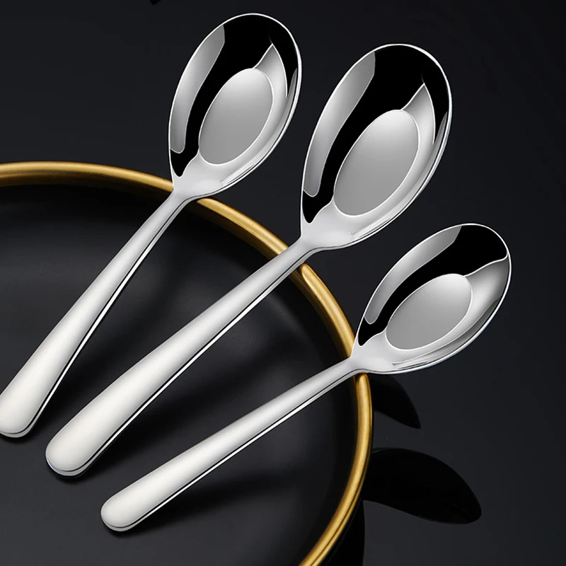 14cm Stainless Steel Flat Utensil Spoon Flat Utensil Spoon Flat Bottom Spoon Portable Long Handle Soup Spoon B1