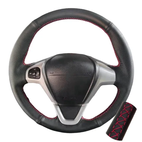 Кожаный чехол на руль автомобиля из микрофибры для Ford EcoSport 2014-2017 для Fiesta 2008-2017, кожаный чехол с ручной проши...