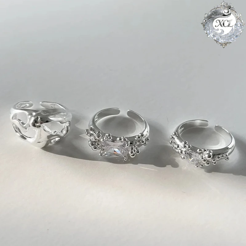 

Кольцо XCL из стерлингового серебра 925 пробы, в стиле хип-хоп/панк, с цирконами, регулируемое, в стиле INS, простое, с характером, для вечеринок, подарок, ювелирное изделие для женщин