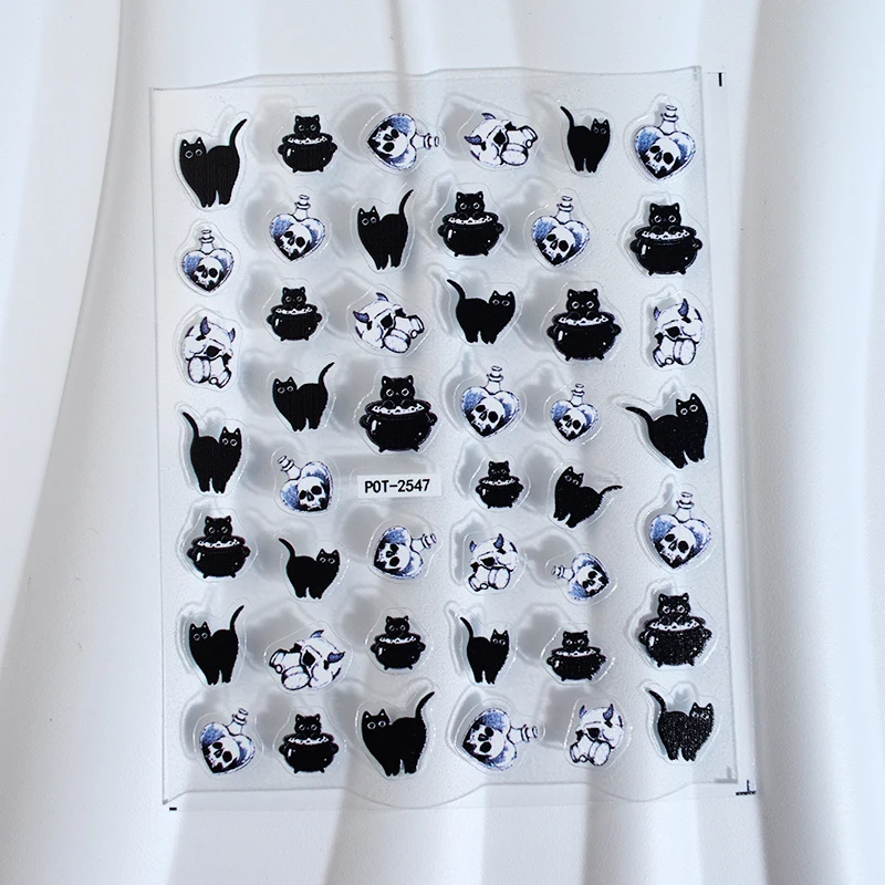 2-pcs-gato-preto-esqueleto-arte-do-prego-adesivo-preto-misterioso-gato-e-esqueleto-prego-slide-peca-tema-de-halloween-superficie-brilhante
