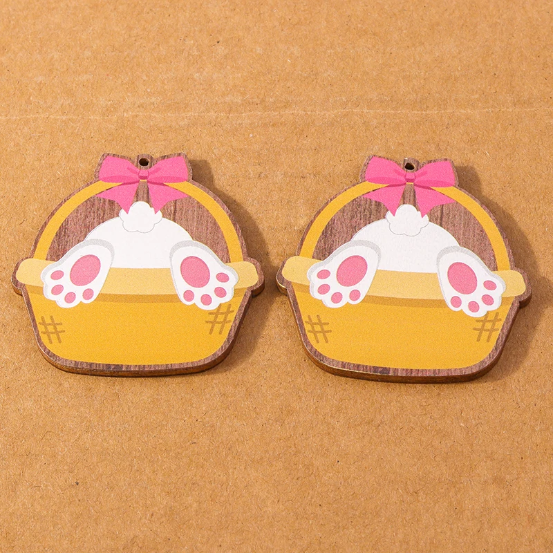 10 pcs Wooden Easter Egg Bunny Pendant Charms for Jewelry Making Earrings Necklace DIY Accessories Supplies