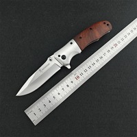Cuchillo plegable portátil, hoja de acero inoxidable, mango de madera con clip trasero, herramientas de viaje para acampar, rega