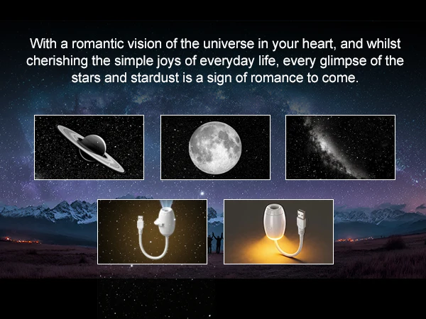 New 2 in 1 USB Projection Light Manual Focus Galaxy Projector Light Car Ambient Lamp Romantic Room Moon Saturn Star Night Lights