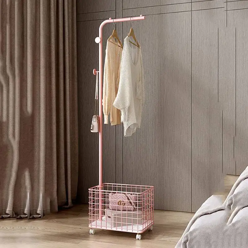 Metal L Shaped Clothes Rack Minimalist Nordic Basket Wheels Clothes Rack Place Saving Aesthetic Stendibiancheria Home Furniture
