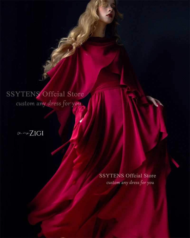 SSYTENS Red Chiffon Arabia Evening Dresses Square Collar Strap Party Dress A line Long Modern Formal Event Dress Customized 2026 image 5