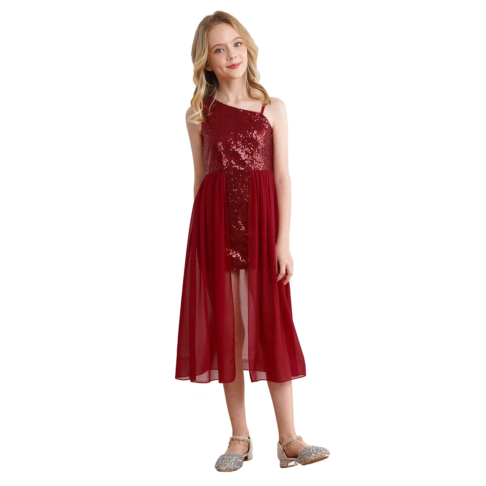 

Teen Chiffon Flower Girls Dress Sleeveless Wedding Party Dress Embroidery One Shoulder Wedding Dress Princess Pageant Dress Prom