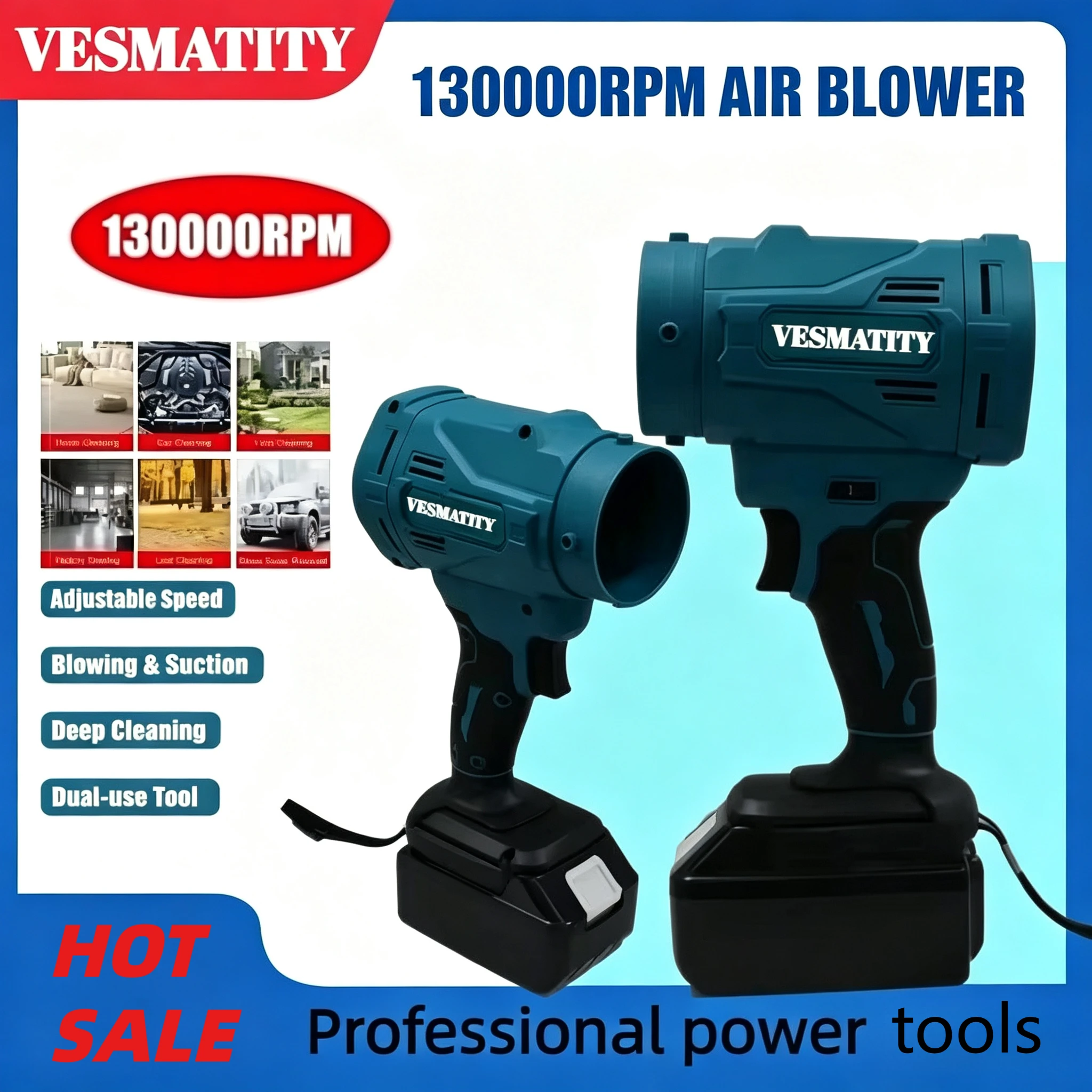 High Speed Brushless Electric Air Blower 6-Gears Jet Turbo Fan Original Violent Fan Cordless Air Duster For 18V-20V Battery