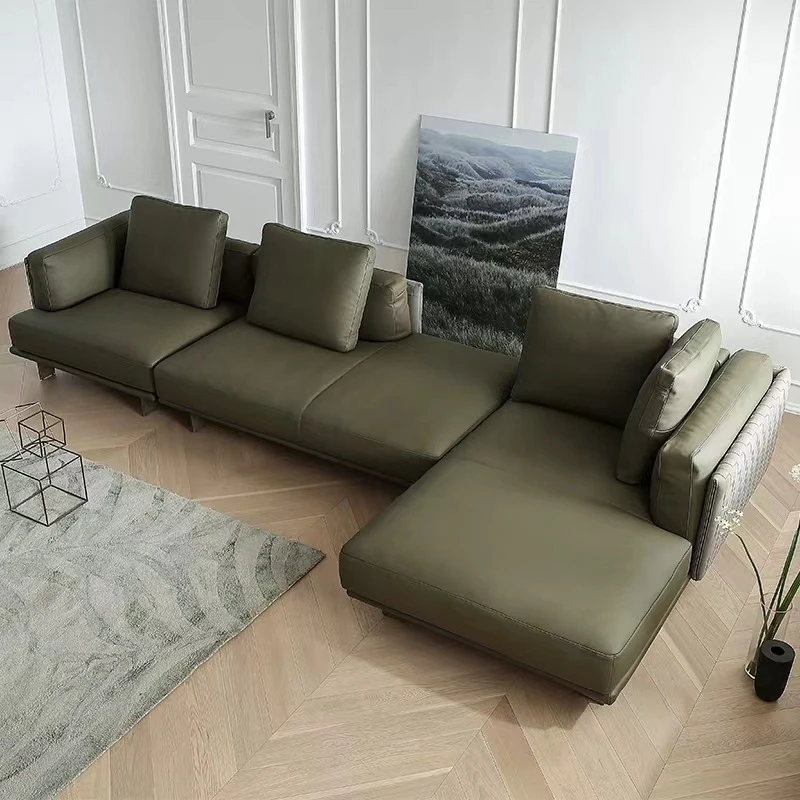 

Designer Genuine Leather , Top-Layer Cowhide Woven Armrest , Living Room Straight-Line , Corner Down-Filled Sofa