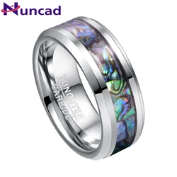 Nuncad US size New Trend 8MM Inlaid Abalone Shell Beveled Tungsten Carbide Ring Jewelry for Wedding Party Finger Rings