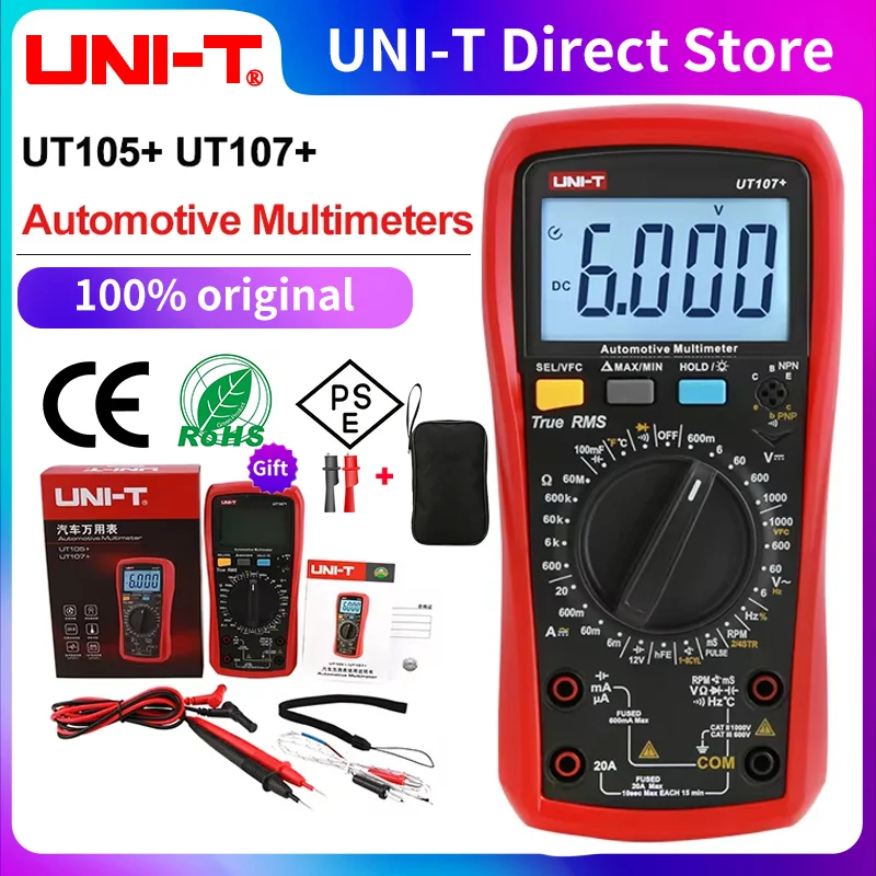 UNI-T UT105+ UT107 Plus Automotive Multimeter with Tachometer Engine Speed RPM VFC Tester Professional Digital Car Multi Meter
