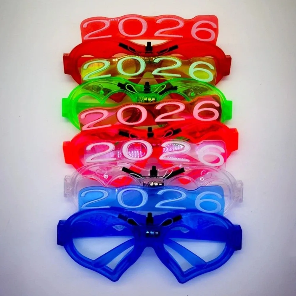 LED Glow 2026New Year Glow Glasses Number Letter Square/Love Heart Shape 2026 LED Glow Glasses Colorful Light Up
