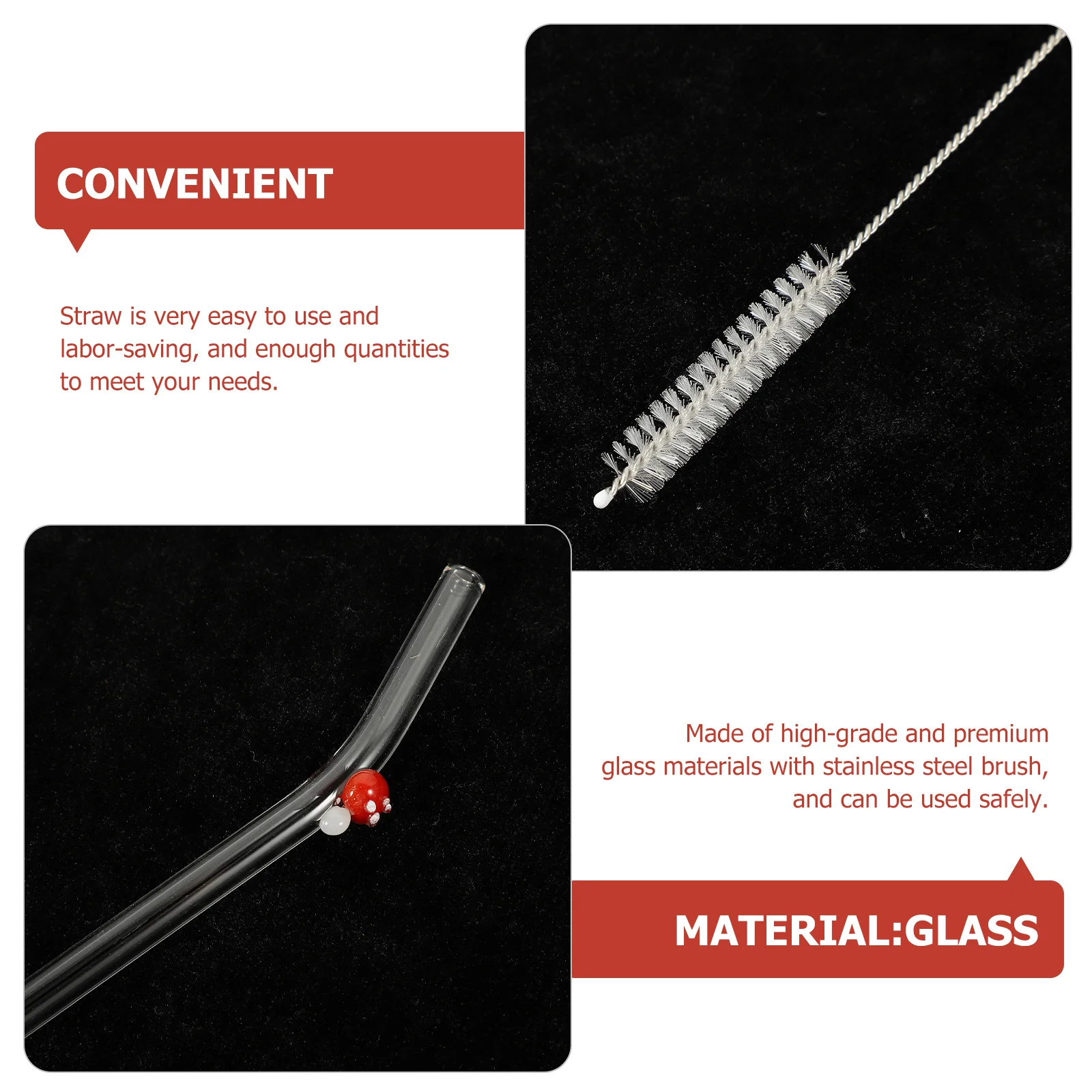 

1Set Clear Mushroom Pattern Glass Straw Set Reusable Washable Drinking Tools for Beverages Ideal for Coffee Milk Tea Shop Bar