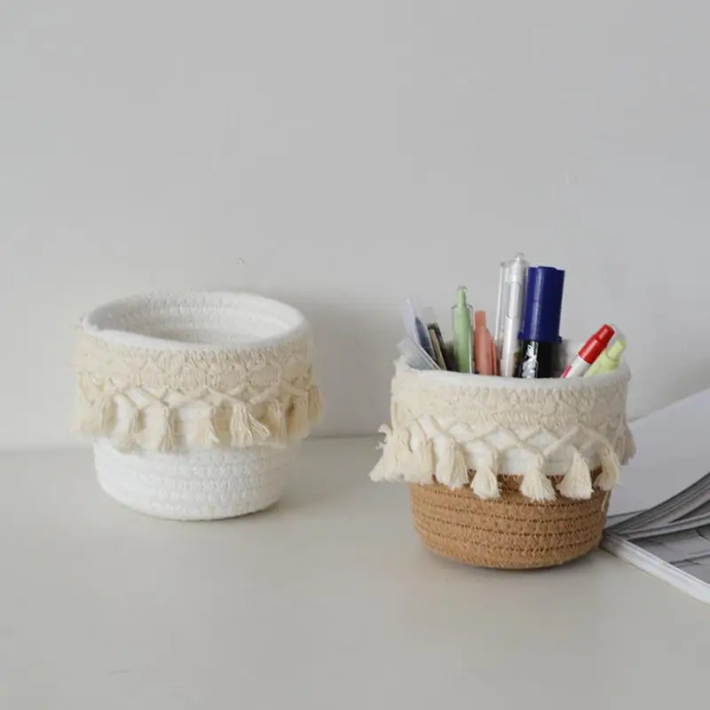 Boho Decor Baskets For Pen Hand-Woven Safe Storage Basket Brush Holder Boho Decor Basket Multi-Functional Display Cases For