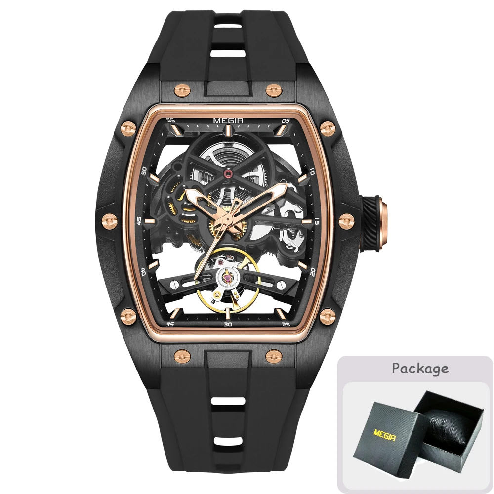 MEGIR Tonneau Skeleton Mechanical Watch for Men