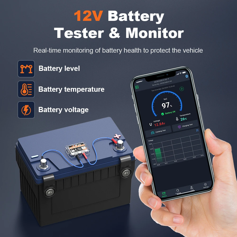 ANCEL BM200 Wireless 12V Battery Monitor Car Battery Health Monitoring Battery Tester Abnormal Alarm Support Max 4 Cars Monitor