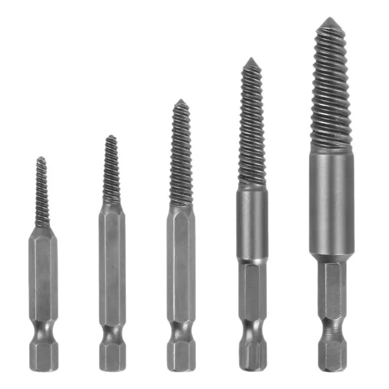 5PC Broken Wire Extractor Set Fine & Coarse Tooth Hex Shank for Water Pipe Hand Drill