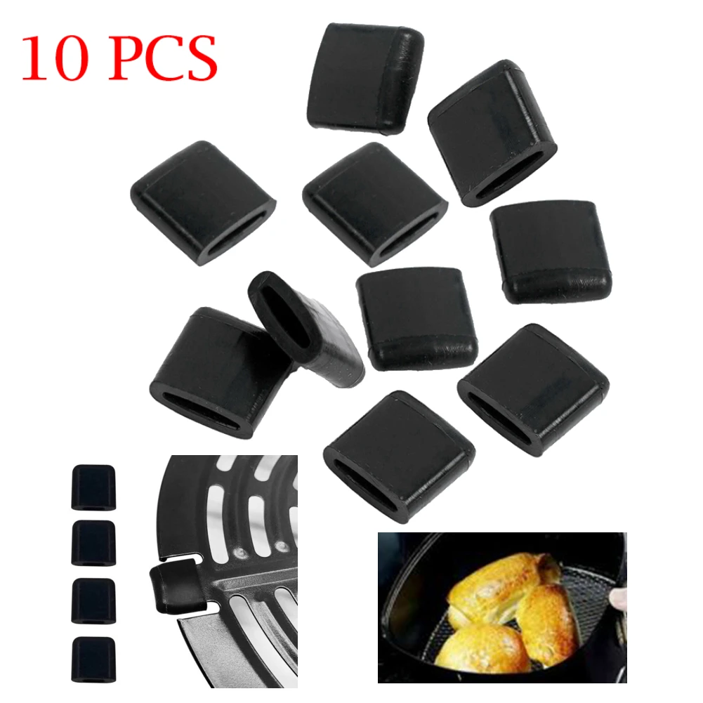 10Pcs Air Fryer Rubber Bumpers Air Fryer Tray Rubber Silicone Anti-scratch Protective Covers Kitchen Cooking Accessories Black