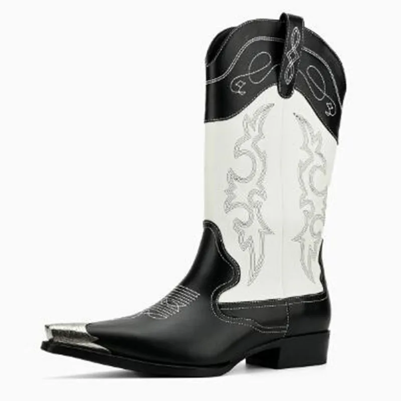 New 2027 Men High Boots Embroidery Retro Handmade Mens Western Cowboy Boot Pointed Toe Boots Hand Stitching Outdoor Men's Shoes