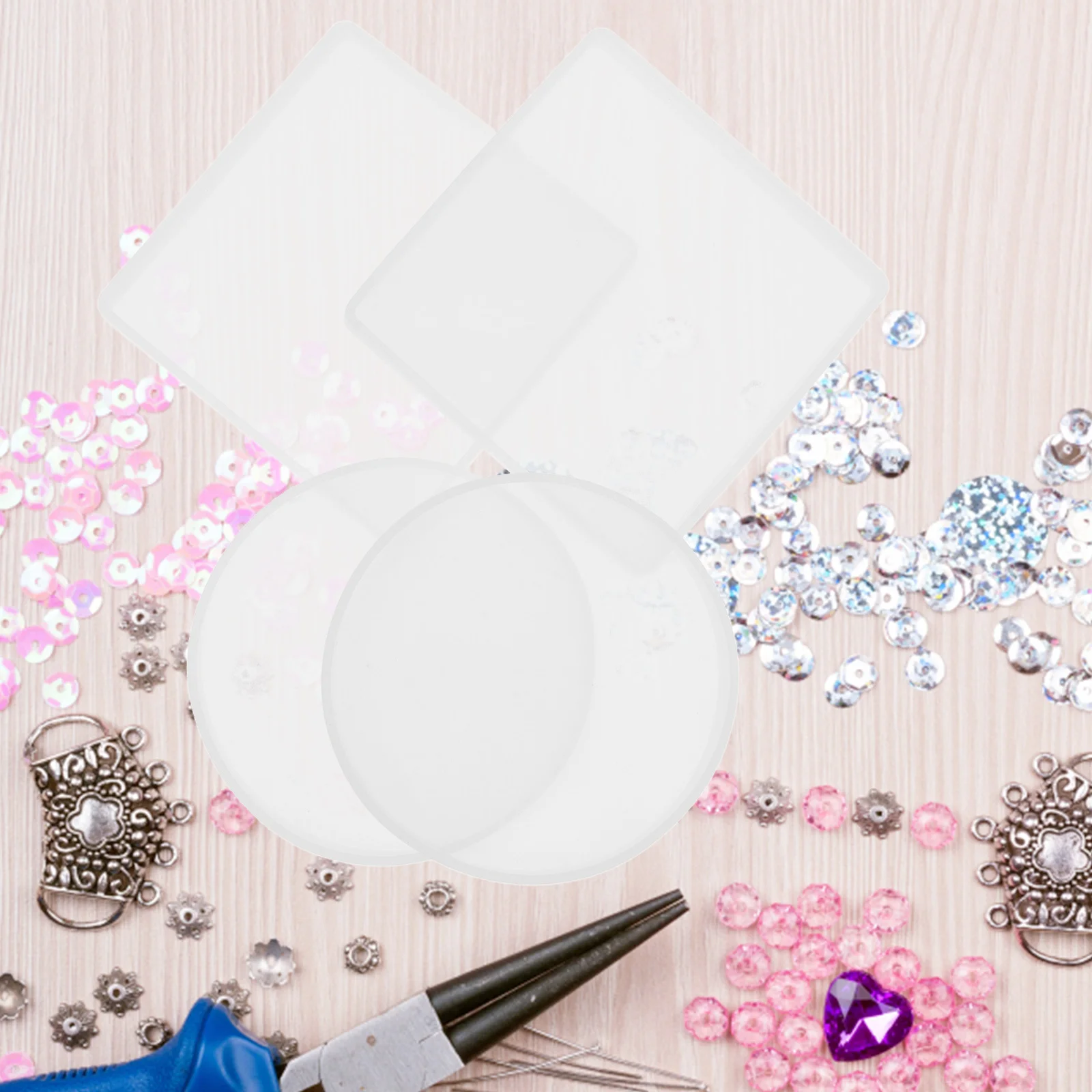 

4pcs Coaster for Epoxy Silicone Coaster Mold Resin Square Rectangle Circle Silicone H made DIY Craft Casting Kit