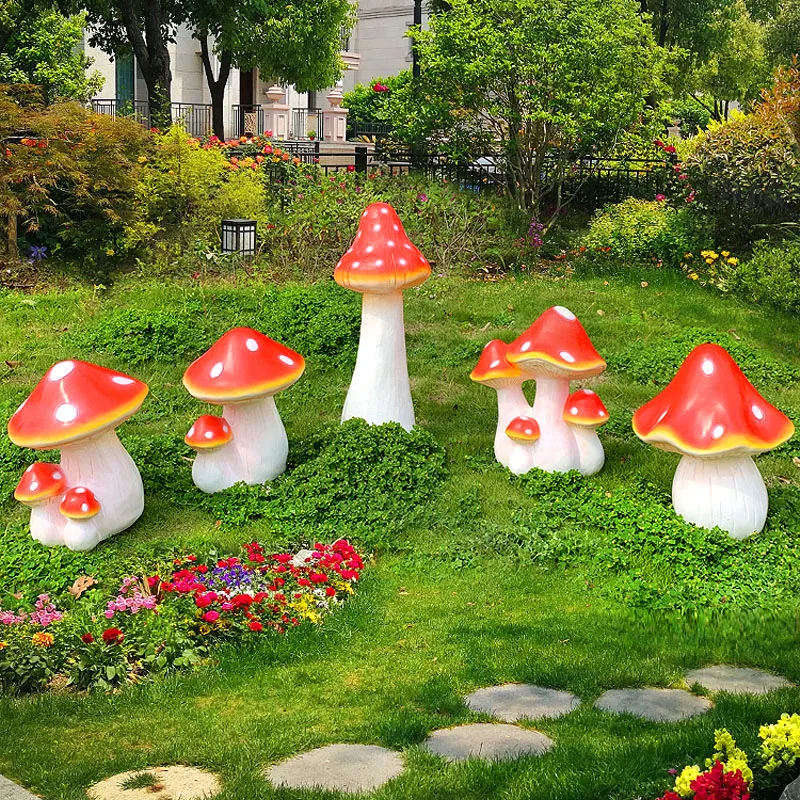 في الهواء الطلق FRP محاكاة حديقة الفطر زخرفة المناظر الطبيعية الصغيرة