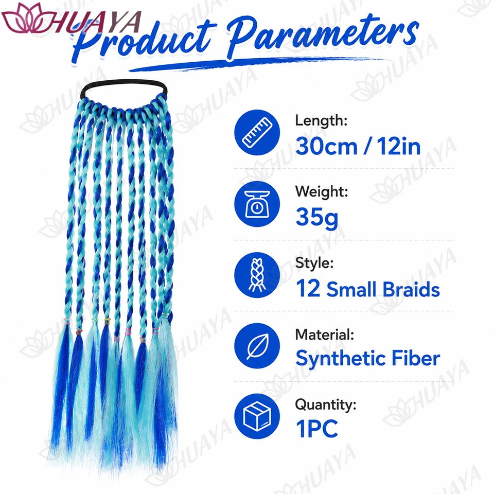 Synthetic Colorful Braided Ponytail Extension for Women Girls Elastic Hair Tie Long Ombre Braid Festival Party Hair Accessories