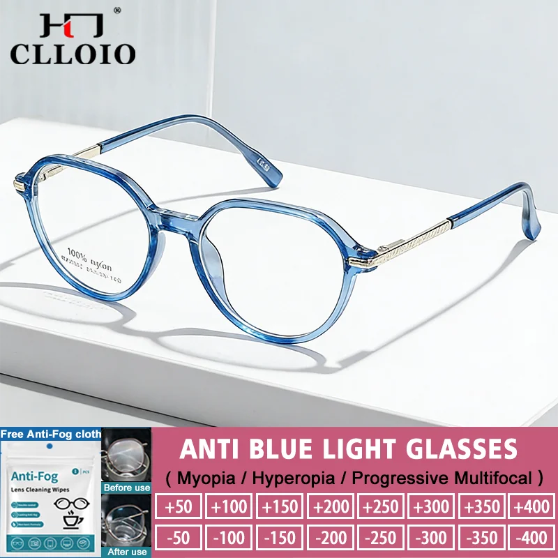

CLLOIO Everyday Wear Prescription Myopia Glasses Women Reading Polygonal Frame Glasses Anti Blue Ray Progressive Optical Eyeware