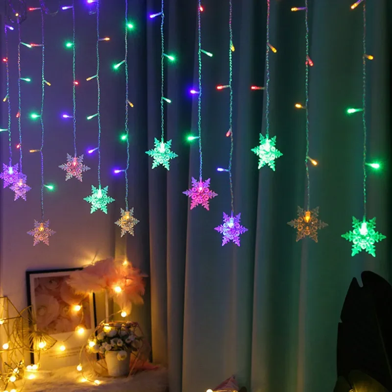 EU Plug 8 Modes Snowflake Curtain LED String Lights Indoor&Outdoor Decor Christmas Holiday Party Lighting Wedding Decoration