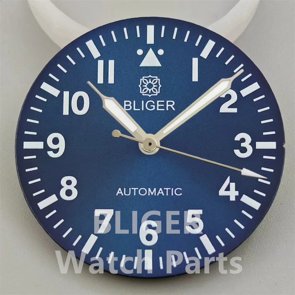 BLIGER 29mm esfera de reloj índice numérico blanco negro verde azul esfera con manecillas luminosas ajuste NH35 NH36 ETA2824 PT5000 movimiento