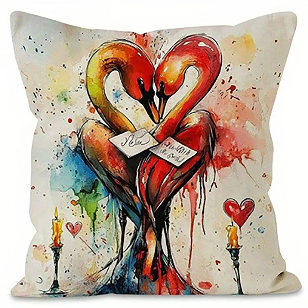 Swan in Heart-Shaped Pose on Pillowcase Suitable for Sofa Car Bedroom Decorative Cushion Cover Pillow Cover