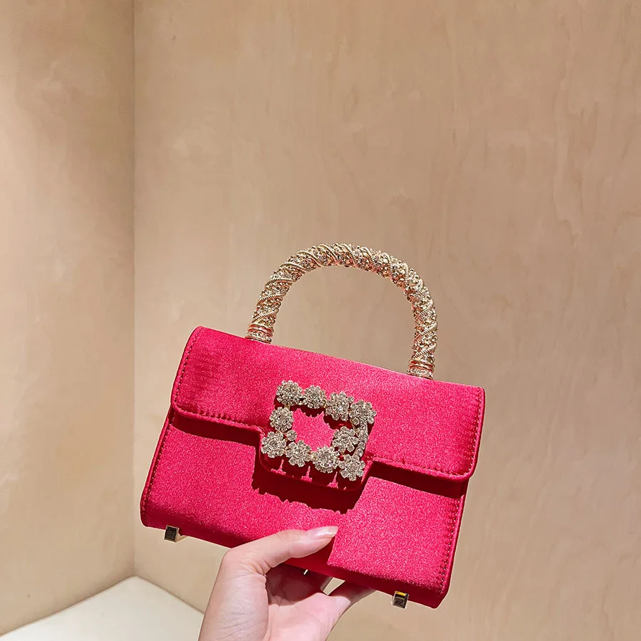 Shiny diamond-encrusted small fragrance style crossbody bag, high-end silk light luxury handbag, dinner multi-purpose bag