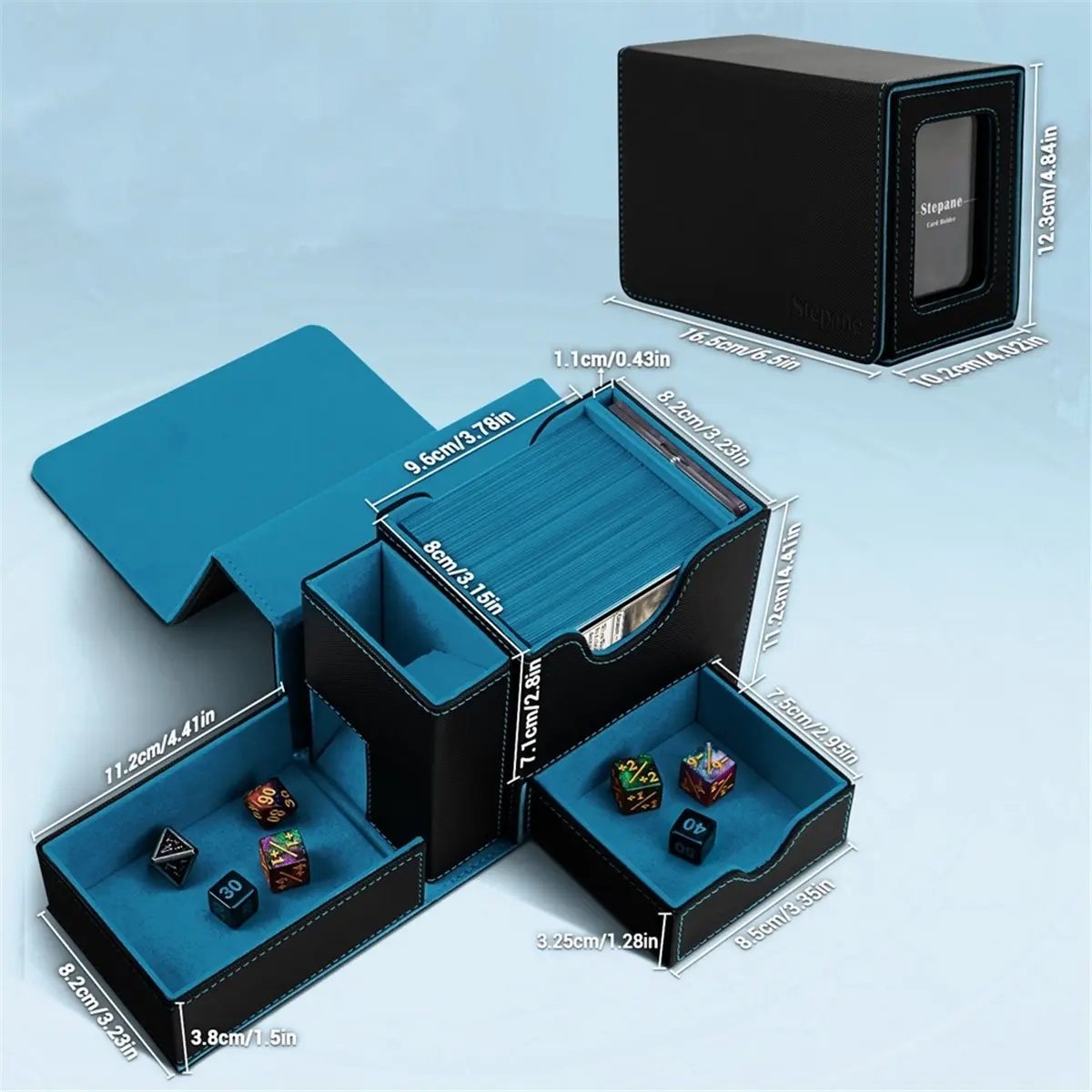 【CYBER MONDAY】Card Box with Display Window, 4 in 1 with Dice and Isolation Card, Transaction Card Storage Box, Can Accommodate R
