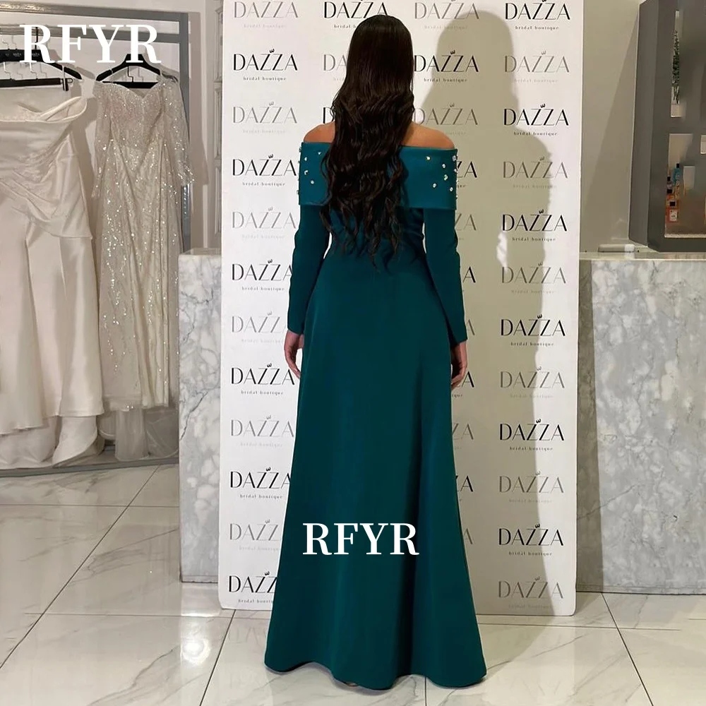 فستان رسمي للحفلات بأكمام طويلة من RFYR فستان سهرة على شكل حرف A للنساء العربيات بأحجار كريستالية للحفلات الراقصة فستان حفلات فيستدوس مخصص