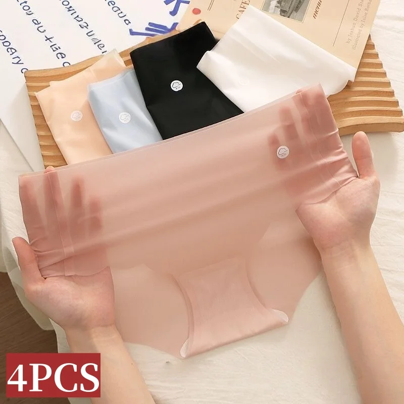 

4Pcs/Set Women Panties Sexy Lingerie Quick Drying Thin Briefs Seamless Underwear Summer Underpants Low Rise invisible Panties