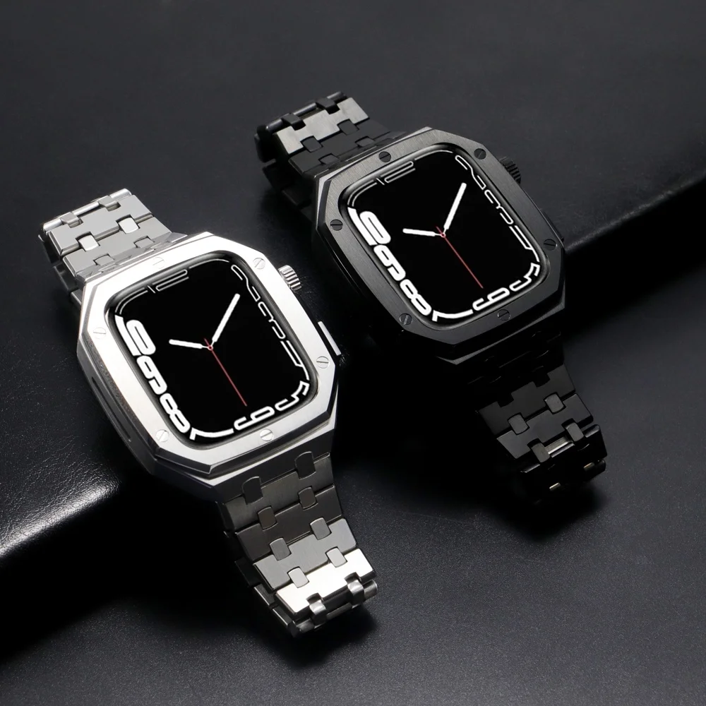

Роскошный комплект модификации из нержавеющей стали для Apple Watch 10 9 8 7 46 мм 45 41 мм Металлический корпус для iWatch 6 5 4 SE 44 40 Набор ремешков
