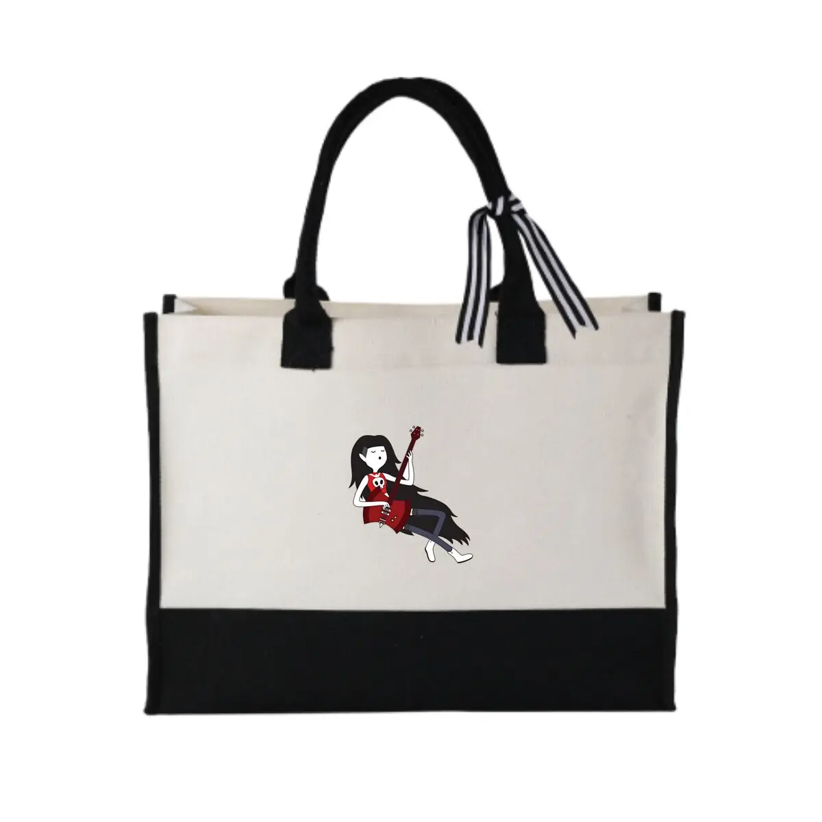 

Cartoon Girl Playing Red Electric Guitar Classic Patchwork Canvas Reusable Tote for Gift Wrapping