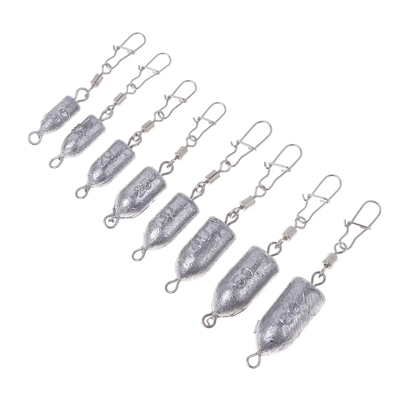 2Pcs 10 15 20 25 30 40 50 60g Fishing Tackle Fishing Sinkers Weights Bullet Sinker Rolling Swivel With Interlock Snap Connector