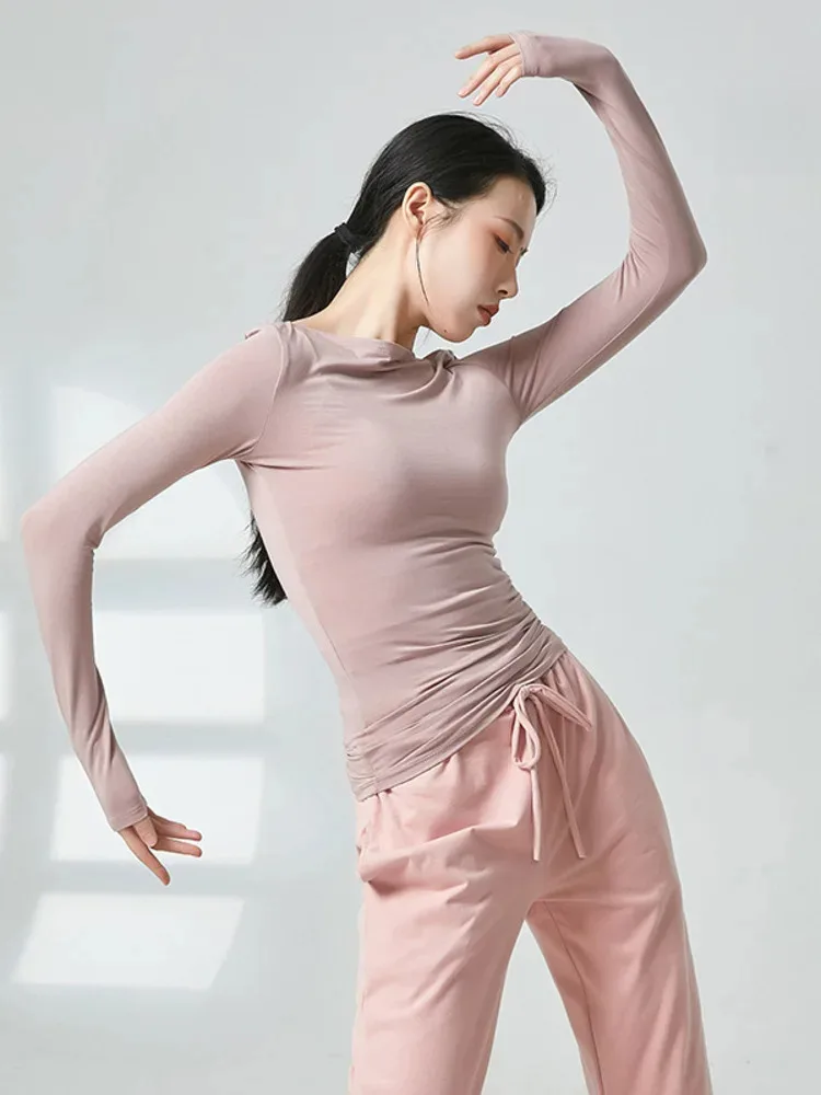 Spring Summer For Women With A Straight Neckline, Long Sleeves, Slim Fit, Classical Modern Dance, And Chinese Dance Practice