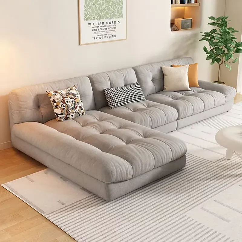 Soft Modern Cream White L-Shaped Sofa 3 4 Seat Fabric Couch Designer Living Room Furniture Home Decor