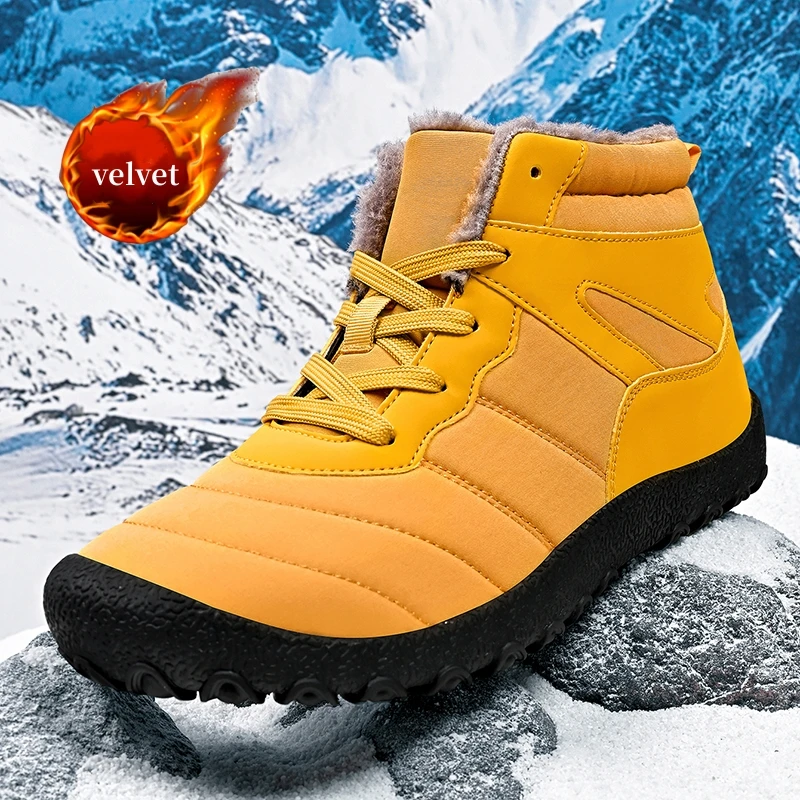 

Желтые зимние зимние ботинки, мужская обувь с высоким берцем, уличные ботинки, удобные плюшевые мужские походные ботинки, нескользящие треккинговые кроссовки
