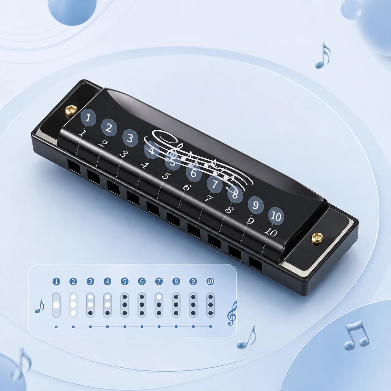 10 Hole 10 Tone C Key Professional Harmonica with Storage Case, Portable Musical Instrument Christmas Gift for Beginners - view 6