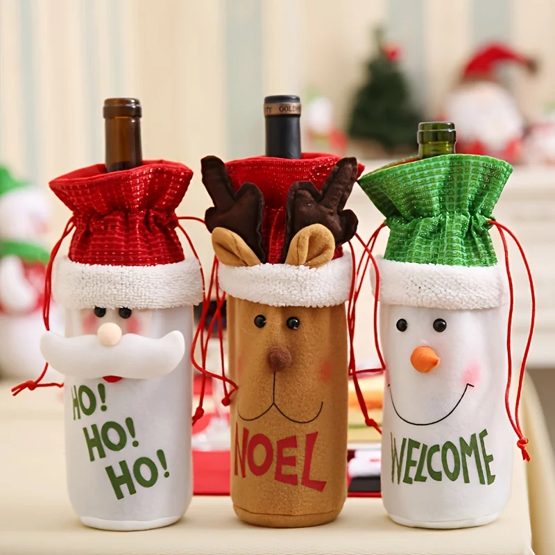 1pc Christmas Decorations Christmas Bottle Bag Santa Claus Wine Bag Christmas Home Table Decoration