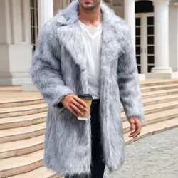 Winter Thick Fluffy Men Faux Fox Fur jackets Coat Long Sleeve Warm Shaggy Outerwear Luxury Fur Long Jacket Jackets Mens Clothing