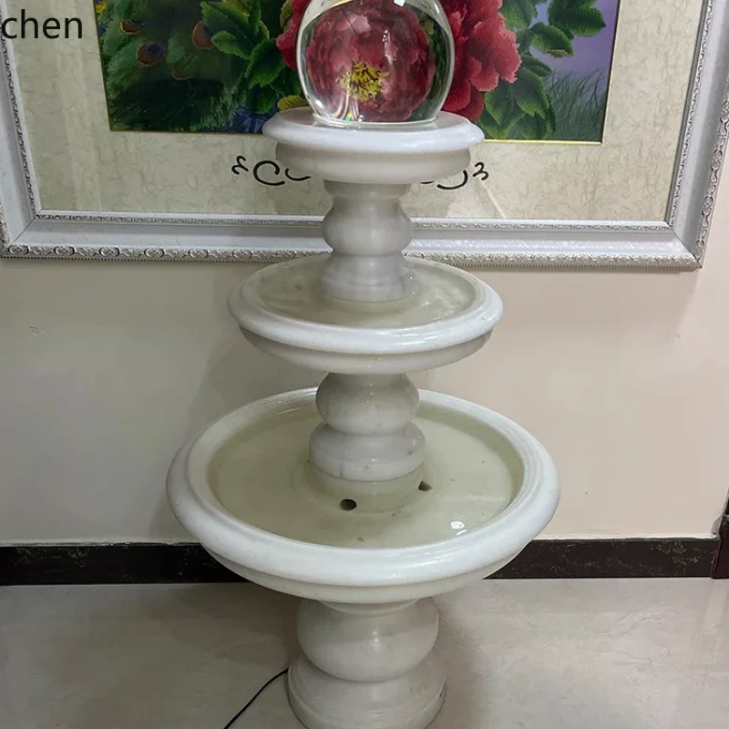 DSAstone fountain marble white jade feng shui ball marble fountain outdoor garden flowing water ornament