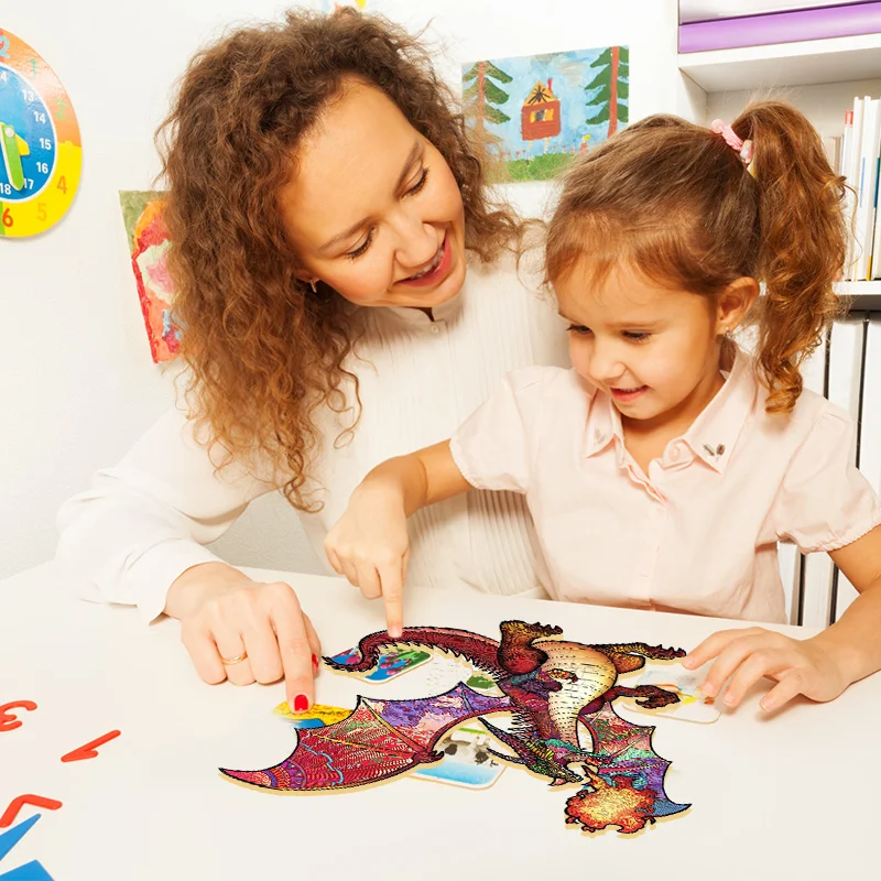 Puzzle Dragon en bois, jeu d'ambiance de fête en famille, Puzzle en bois Montessori, cadeau de vacances pour adultes et enfants