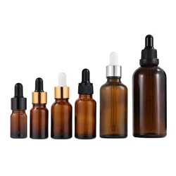 10pcs 5ml 10ml 20ml 30ml 50ml 100ml Amber Brown Dropper Bottles Glass Essential Oil Pipette Bottle Empty Cosmetic Sample Vials