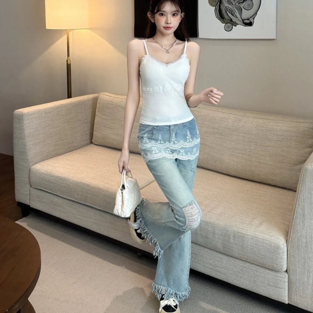 

Soft with Chest Cushion Lace Camisole Transparent Lace Sleeveless Crop Tops Slim Fit Tanks Suspender Vest Lady