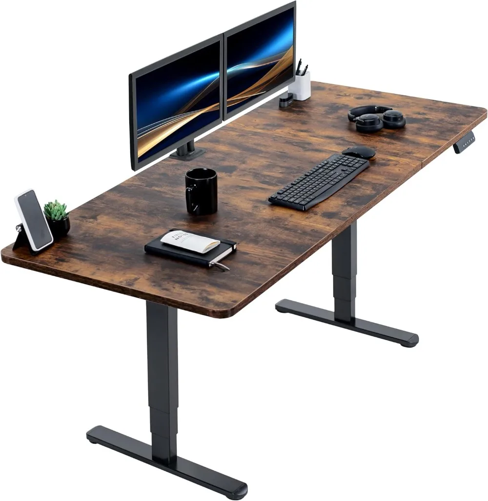 Electric 71 x 30 inch Rustic Sit Stand Desk, Dual Motor Memory Controller Height Adjustment, 2B Series, Vintage Brown Top Black