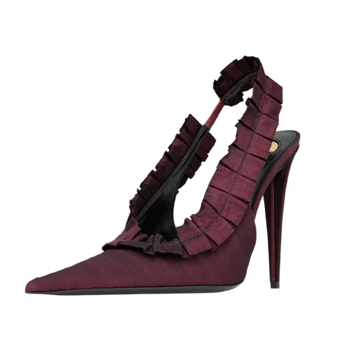 

Women's Satin Ruffled Fringe Slingback Stiletto Heels Ultra Pointed Toe Pleated Pumps High Cut Thin Heel Sandals Evening Party